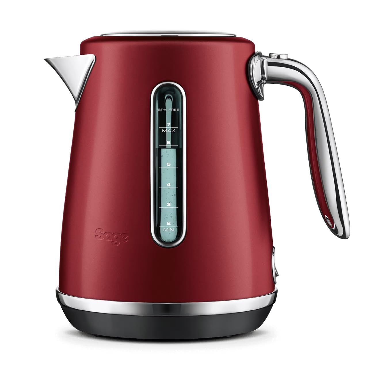 Sage Soft Top Luxe, Hervidor de Agua Eléctrico Silencioso, Tarta Red Velvet | Tapa de Apertura Suave, Construcción de Acero Inoxidable, Doble Visor de Agua sin BPA, Base sin Cable