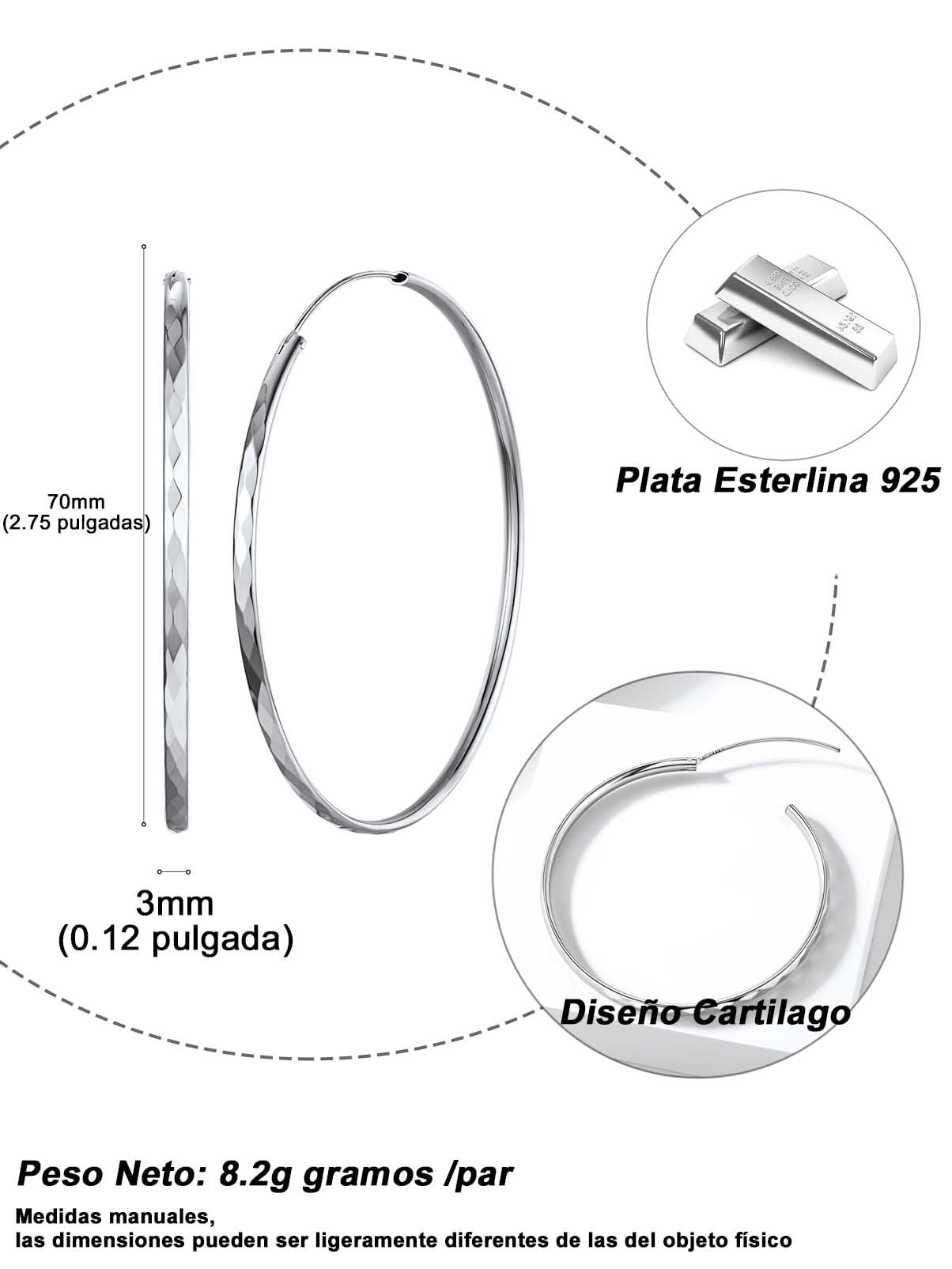 Silvora Aros Grandes Pendientes Plata 925 Mujer 70mm Aretes Ligeros Madre | Material Hipoalergénico Plata de Primera Ley Joyería Delicada Moda Accesorio Decoración Ropa Pareja Regalo Cumpleaños