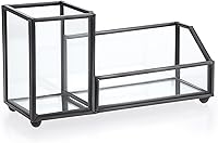 Vista 1 de Hipiwe Tarjetero de cristal para tarjetas de presentación de metal, para lápices, para escritorio, transparente, para oficina y hogar, 2 ranuras