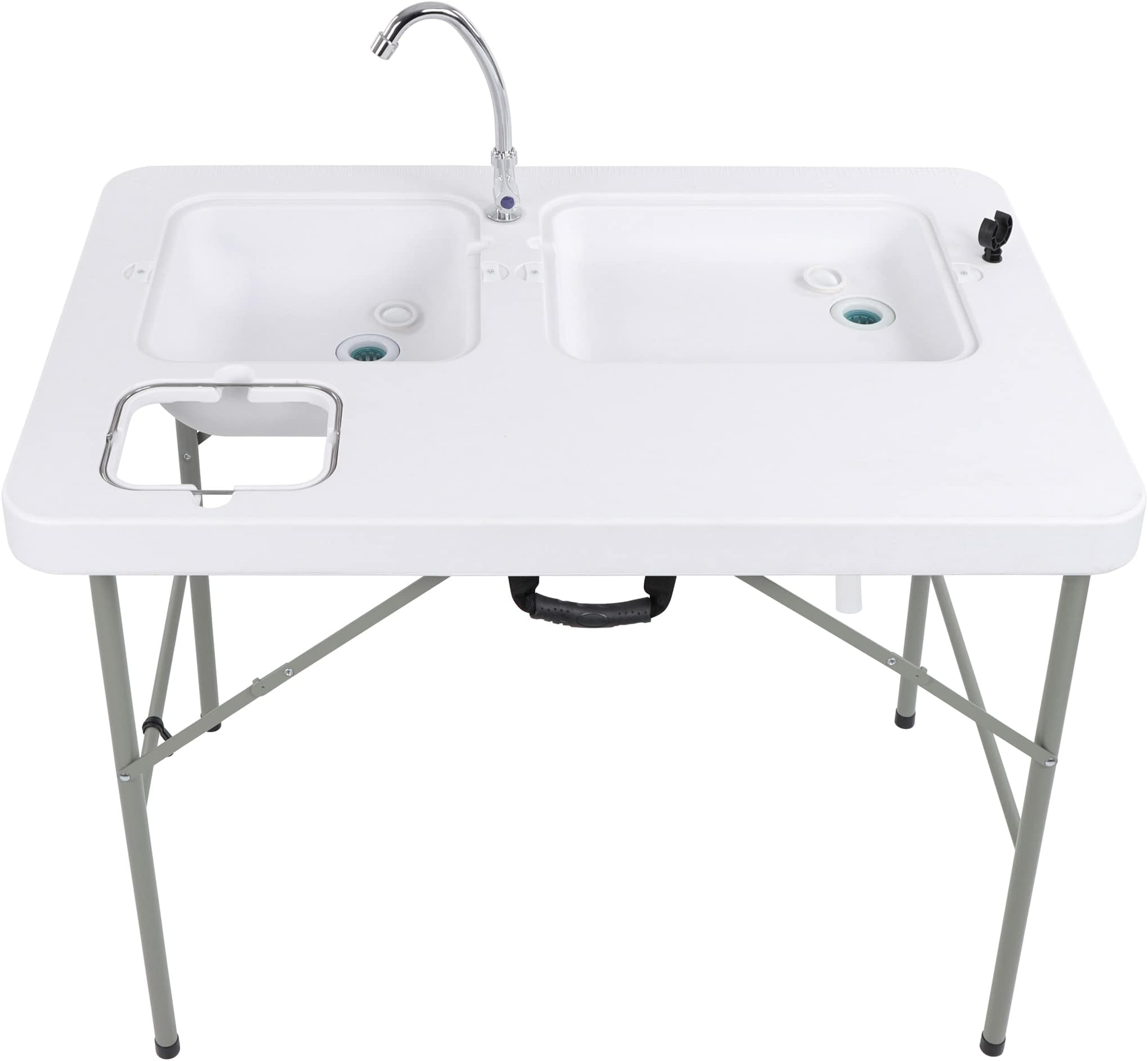 Redline Canyon Camping Sink Table with Dual Sinks - Plastic, Steel, Portable 32in Tall Fish Cleaning Table Countertop Camping Kitchen with Faucet