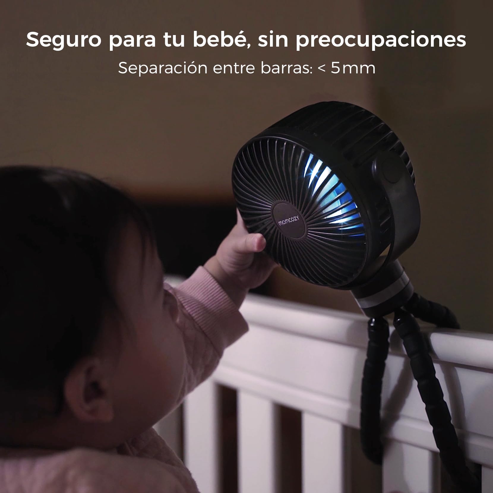 momcozy 8000mAh Ventilador Portátil para Cochecito, Batería de Duración 27H, 360°Rotación,4 Velocidade, Luz de Noche, Ventilador Silla de Paseo Recargable USB,Viajes, Dormitorio