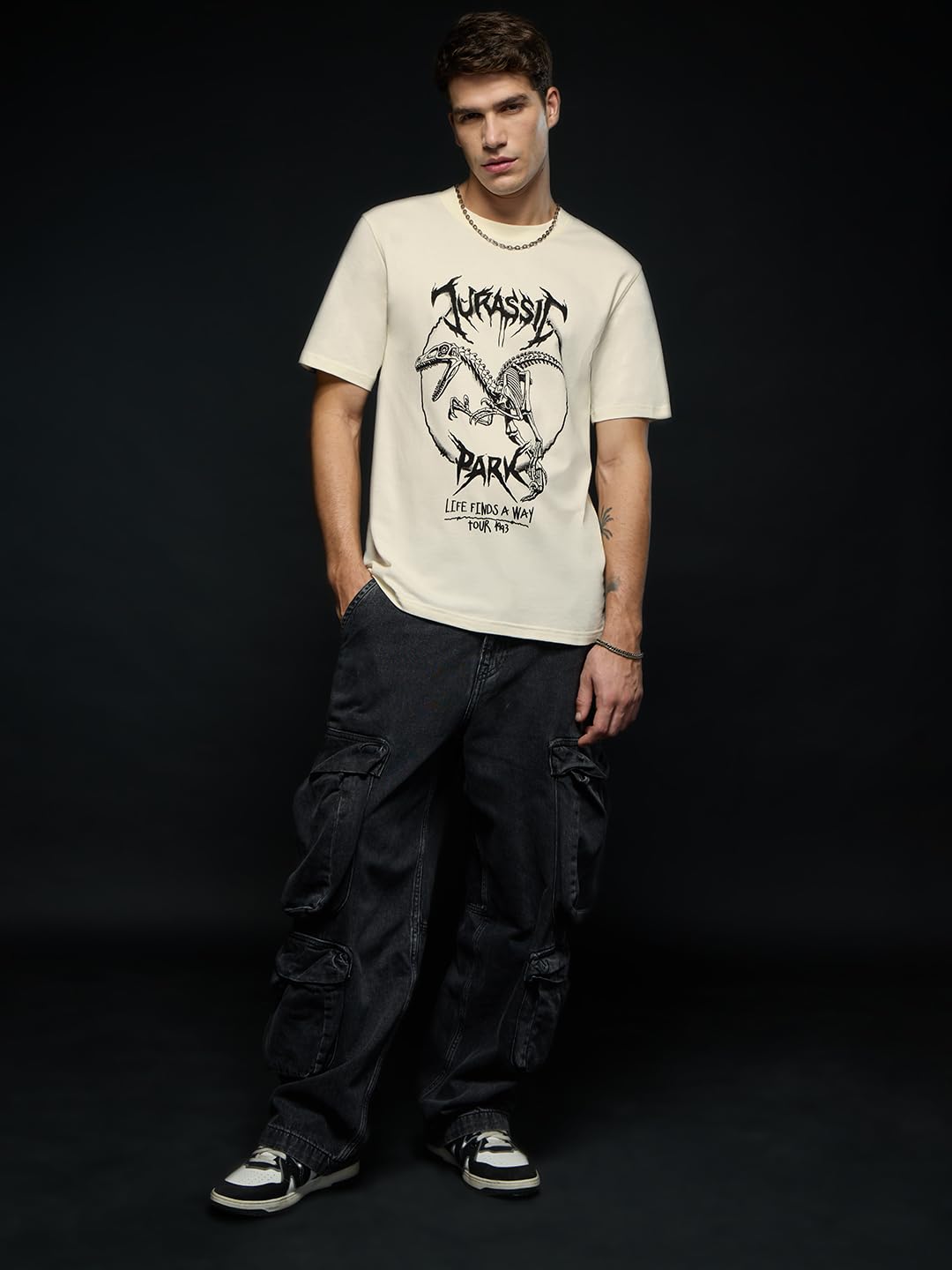 The Souled Store Jurassic Park Rockstar Raptor Herren Jungen Kurzarm T-Shirt Rundhals Bedruckte Baumwolle Atmungsaktiv Leicht Casual Loose Fit