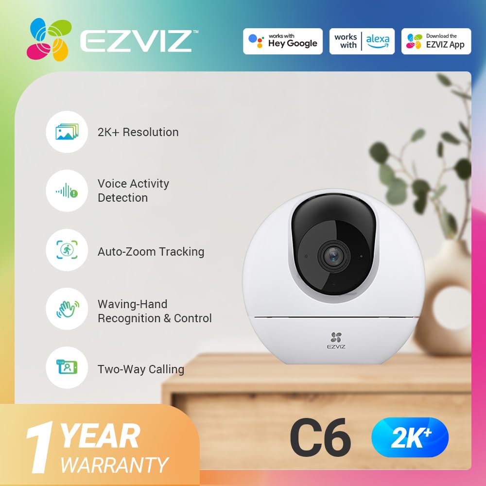 EZVIZ スマートホームカメラ C6 2K+ EZVIZ C6 2K+ Indoor Security Camera, 360° PTZ, 2.4G/5G Dual Band