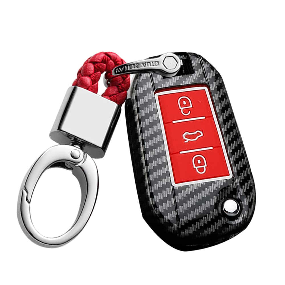 ontto Custodia per Chiave Auto, Adatta per Citroen C4 Cactus C5 C3 Peugeot 308 408 508 2008 per Opel Crossland X Zafira Combo ABS Custodia Portachiavi Portachiavi Custodia Accessori B Rosso