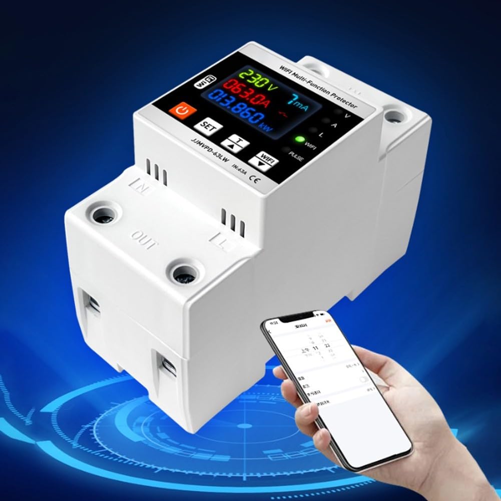 Interruttore automatico intelligente WiFi, 63/80A Smart Earth LeakageOver Under Voltage Protector Relè Switch, due relè, telecomando per la protezione del circuito (WIFI 80A)