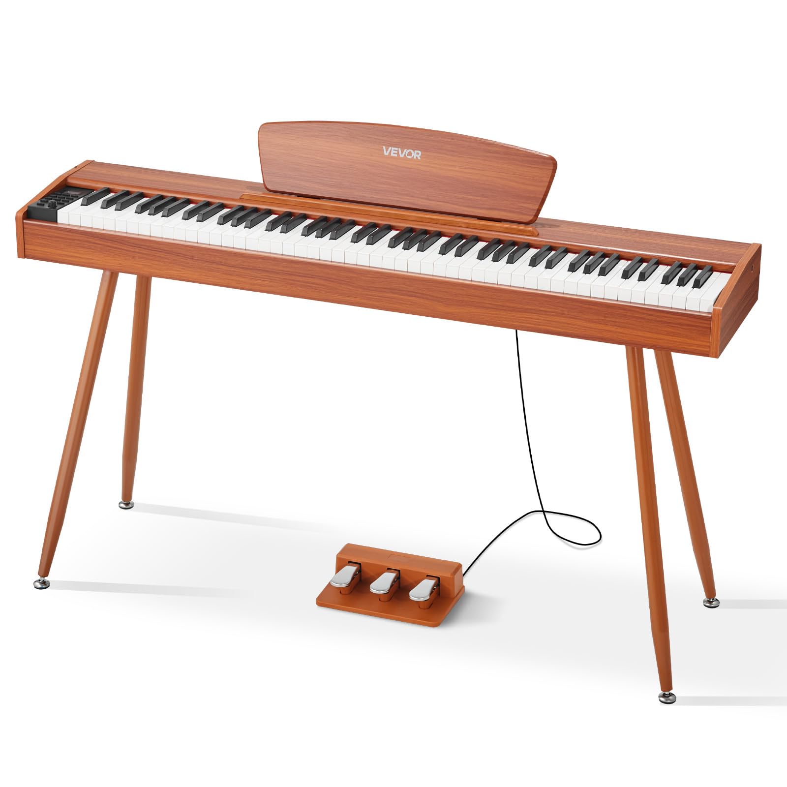 VEVOR Piano Digital de 88 Teclas, con Teclado Dual y Altavoces, con Atril, Pedal Sustain, 280 Tonos, Conexión Inalámbrica, Control Preciso, para Principiantes, Color Madera, 1330 x 300 x 900 mm