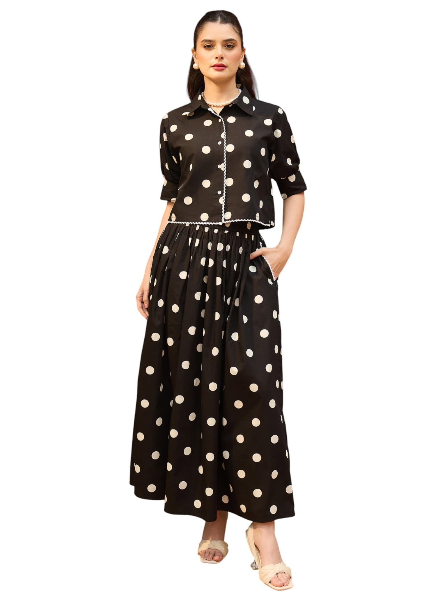 Women's Big Polka Dot Shirt With Skirt
