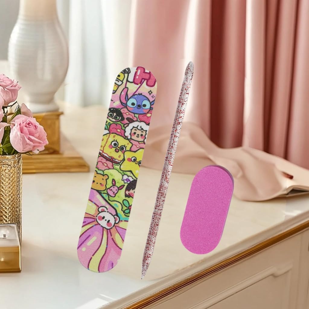 3pcs Set of Pink Nail Tools Including Nail Files Crystal Bars and Rectangle-Shaped Sponge Files Suitable for Art