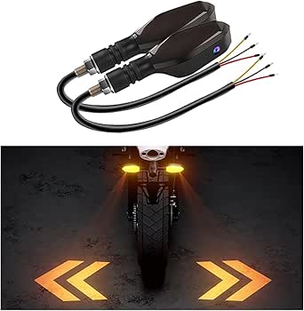 2-Pack Motorcycle LED Turn Signals With Projection Arrow - 27 DRL Light Modes, 3-Wire Blinkers For Bikes (Yellow)