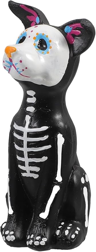 Day of The Dead Dog and Cat Figurine, Halloween Statue Sugar Skulls Animal Statue Resin Crafts Skeleton Sculpture for Halloween Home Desk Decorations (Day of The Dead Dog)