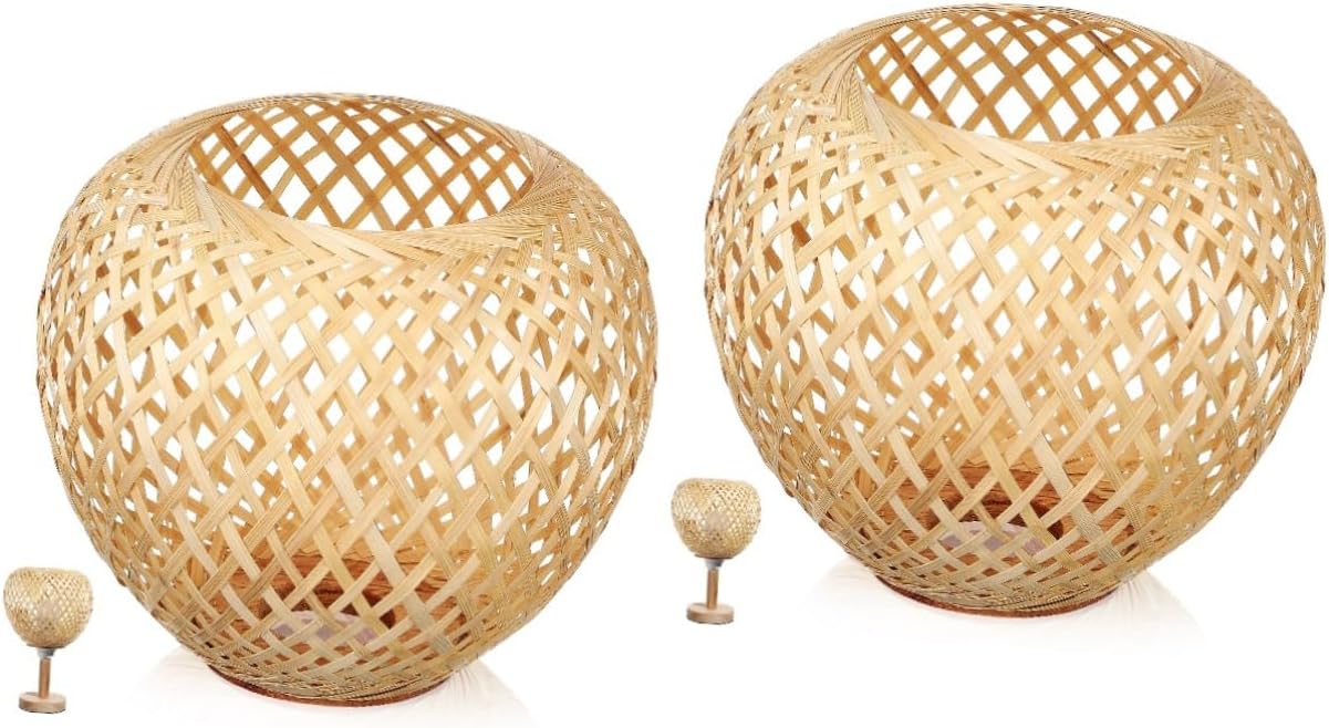 2pcs Woven Ceiling Lamp Shade Handmade Rattan Light Fixture Replacement for Soft Lighting Room Bedroom Dining Area Easy to Install Design