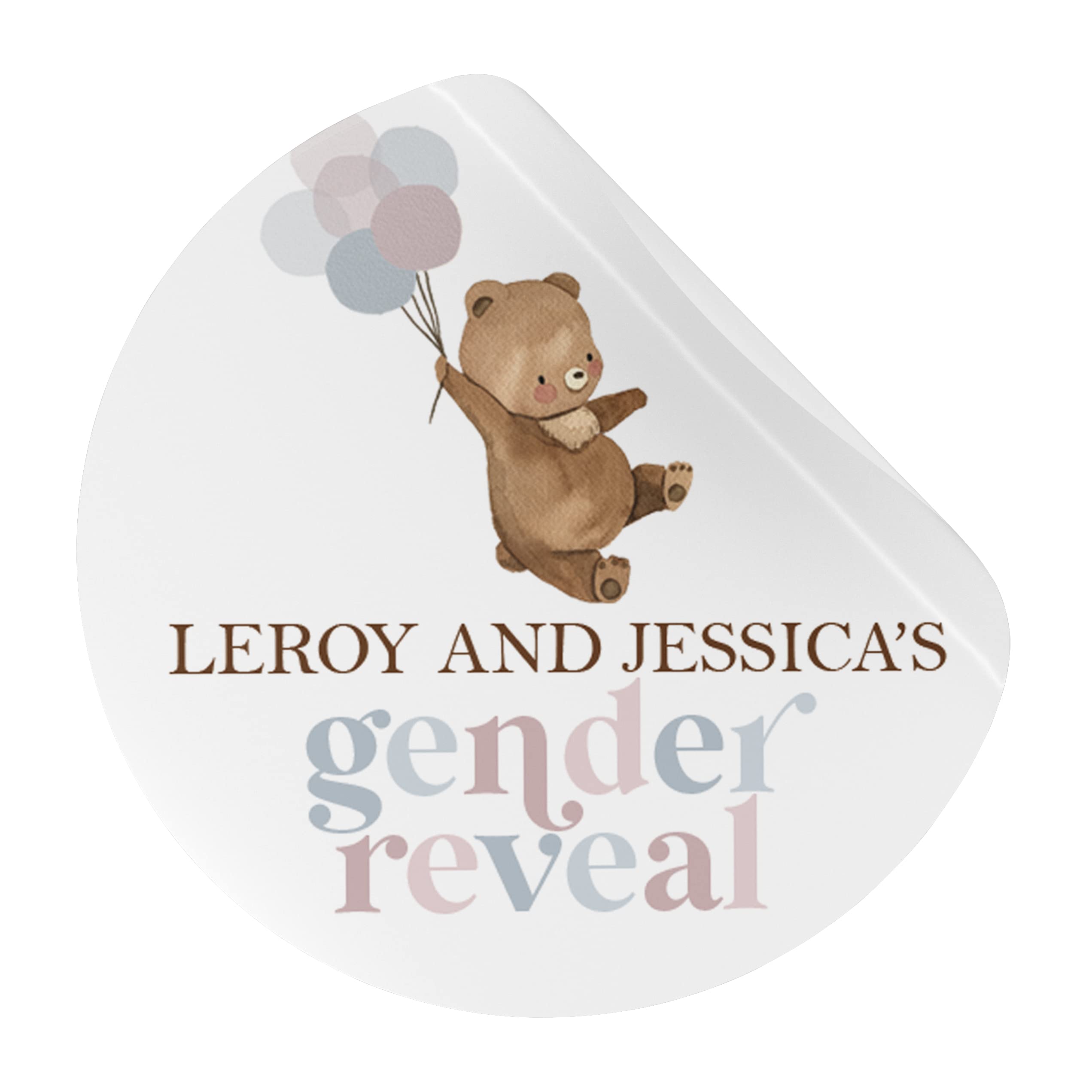 Personalised Gender Reveal Favour Stickers with Bear (LA11) (45mm (24 per Sheet))