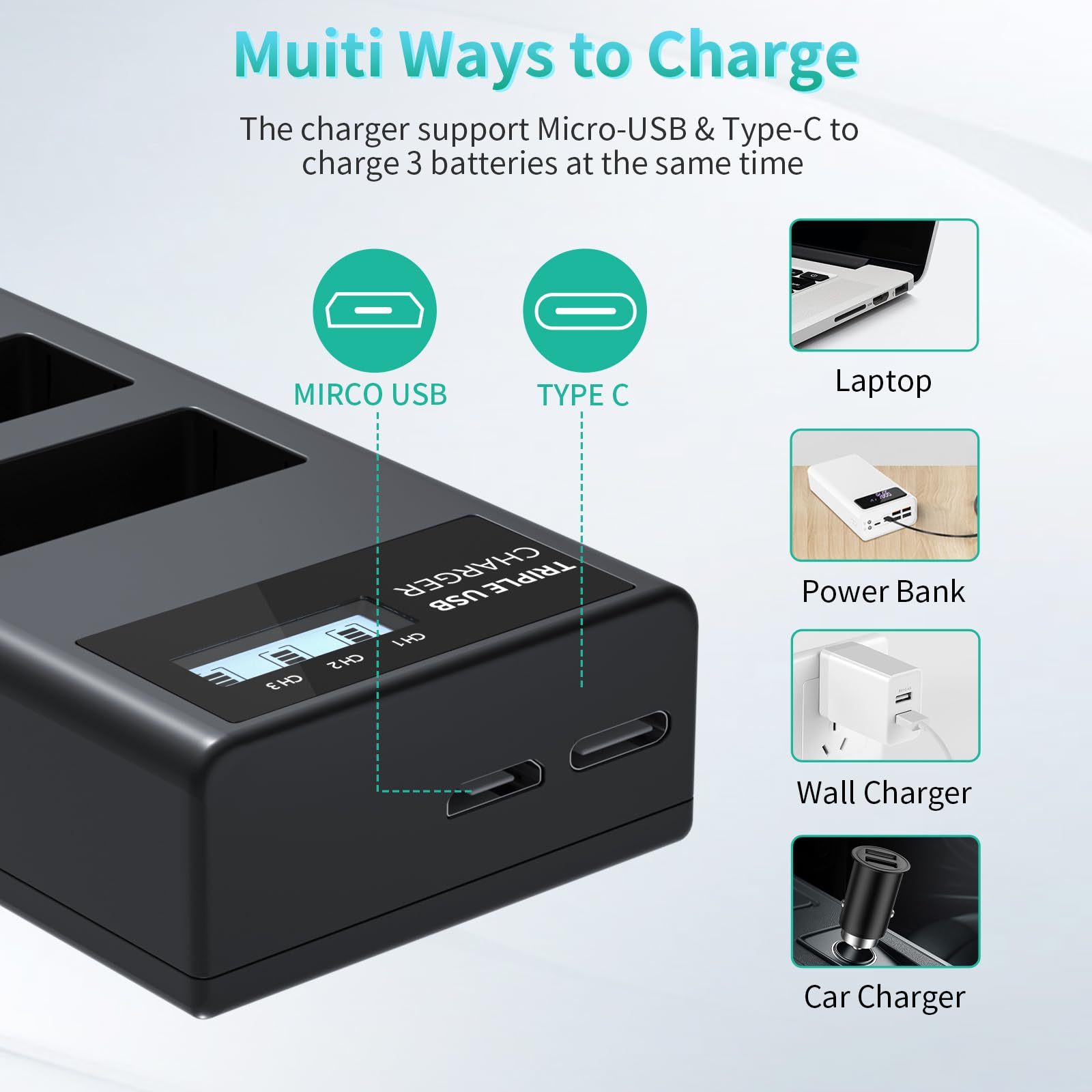 LP LP-E17 Batteria e Caricabatterie 3-Pack 1450mAh Batteria Tripla Slot Charger