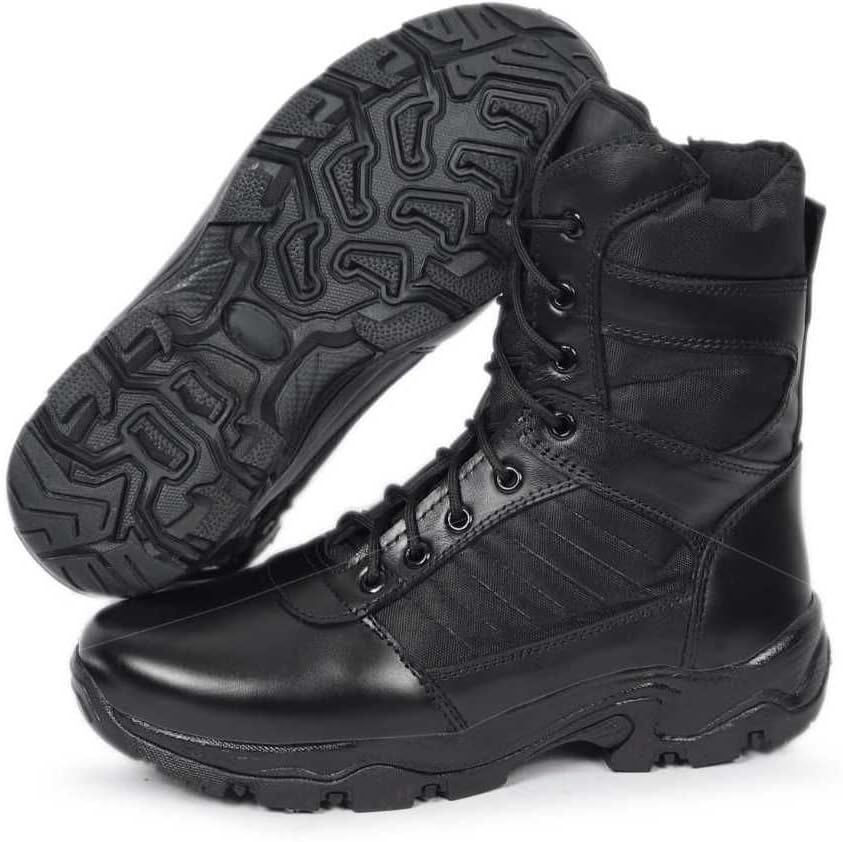 Image of Men's Genuine Leather Military Tactical Boots | High Ankle Army Commando Long Boots with Side Zip | Lightweight Trekking, Hiking & Outdoor Boots