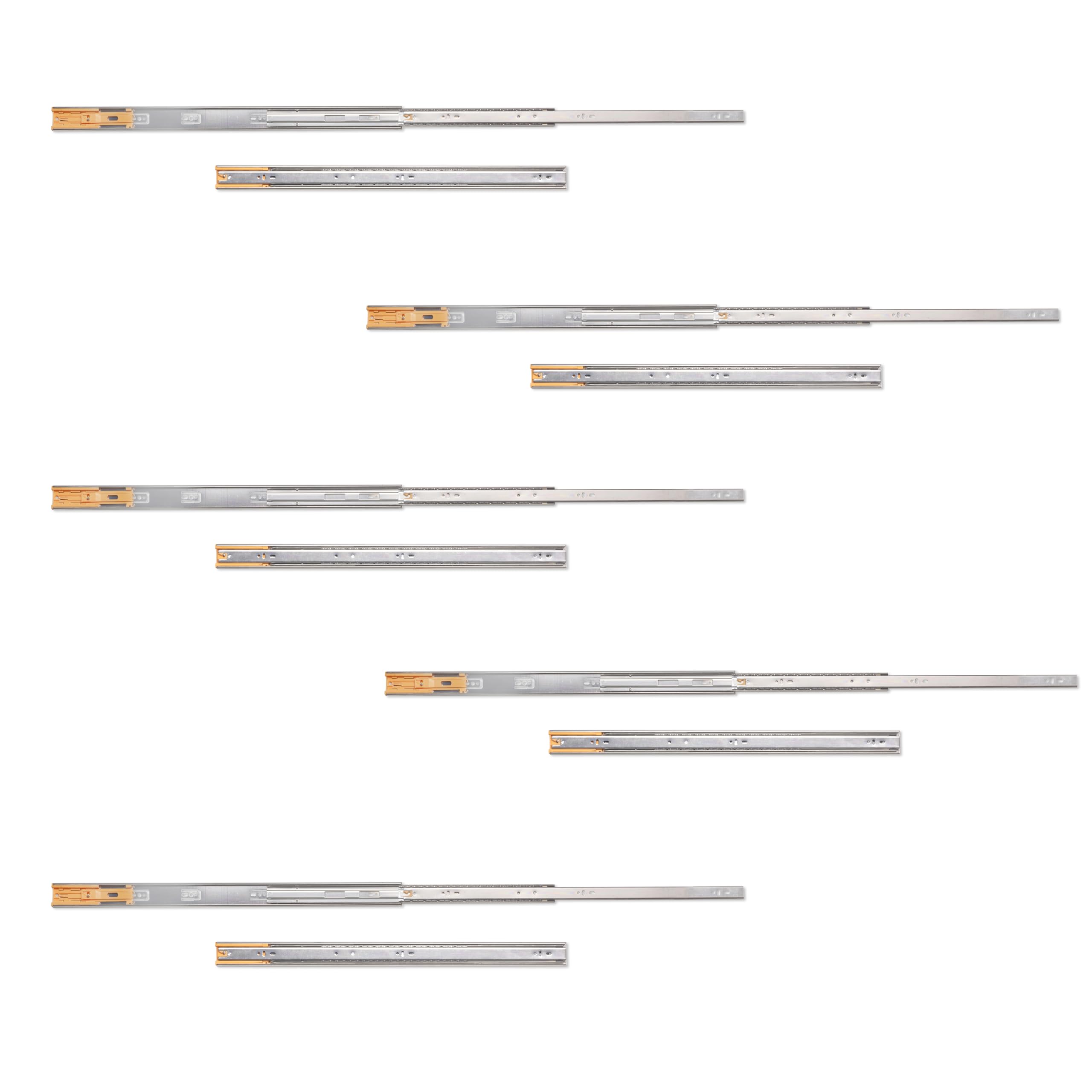 Emuca - Guías laterales para cajones con rodamiento de bolas 45mm x 650mm, pack de 5 juegos de guías de extracción total con cierre suave