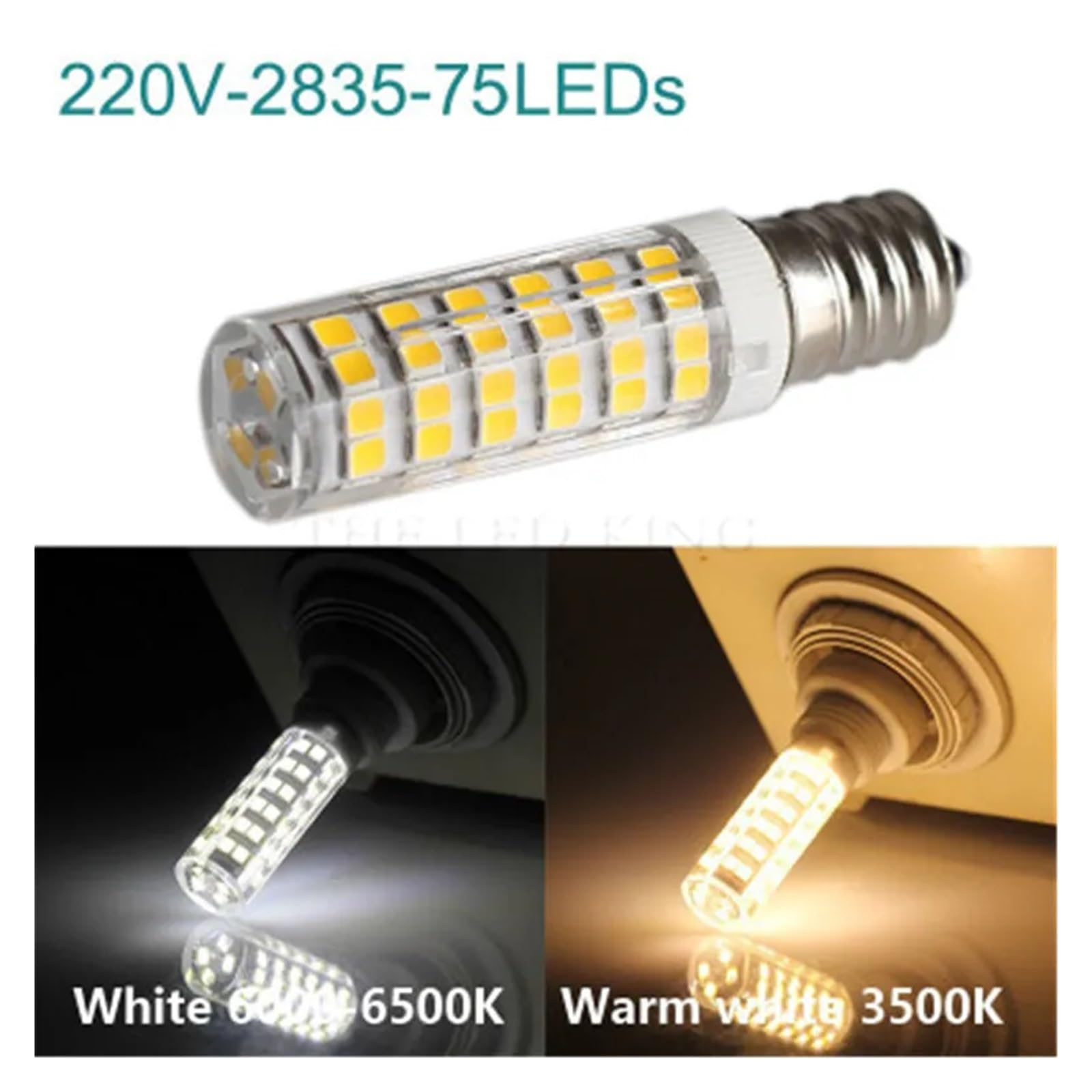 eufeifeiegds 1 szt. Żarówka LED E14 7W zamiennik żarówki kukurydzianej do okapu kuchennego, komina, lodówki i kuchenki(4pcs,Cold White,9W 75LEDs)