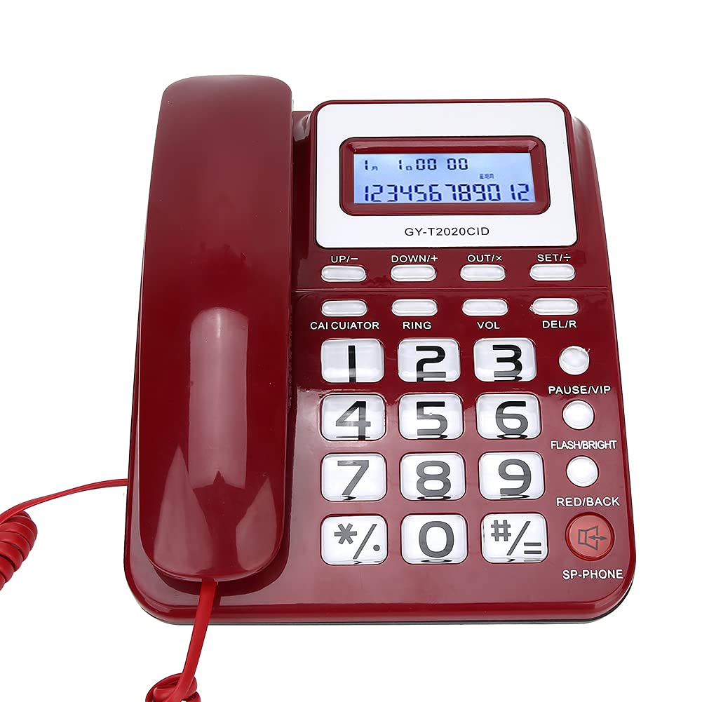 Corded Telephone Landline Telephone with Speaker Voice Recorder, Caller ID Display, Big Buttons, Mute Mode, Dual Interface, Calculator Function, Wired Telephone for Home/Hotel/Office (red)
