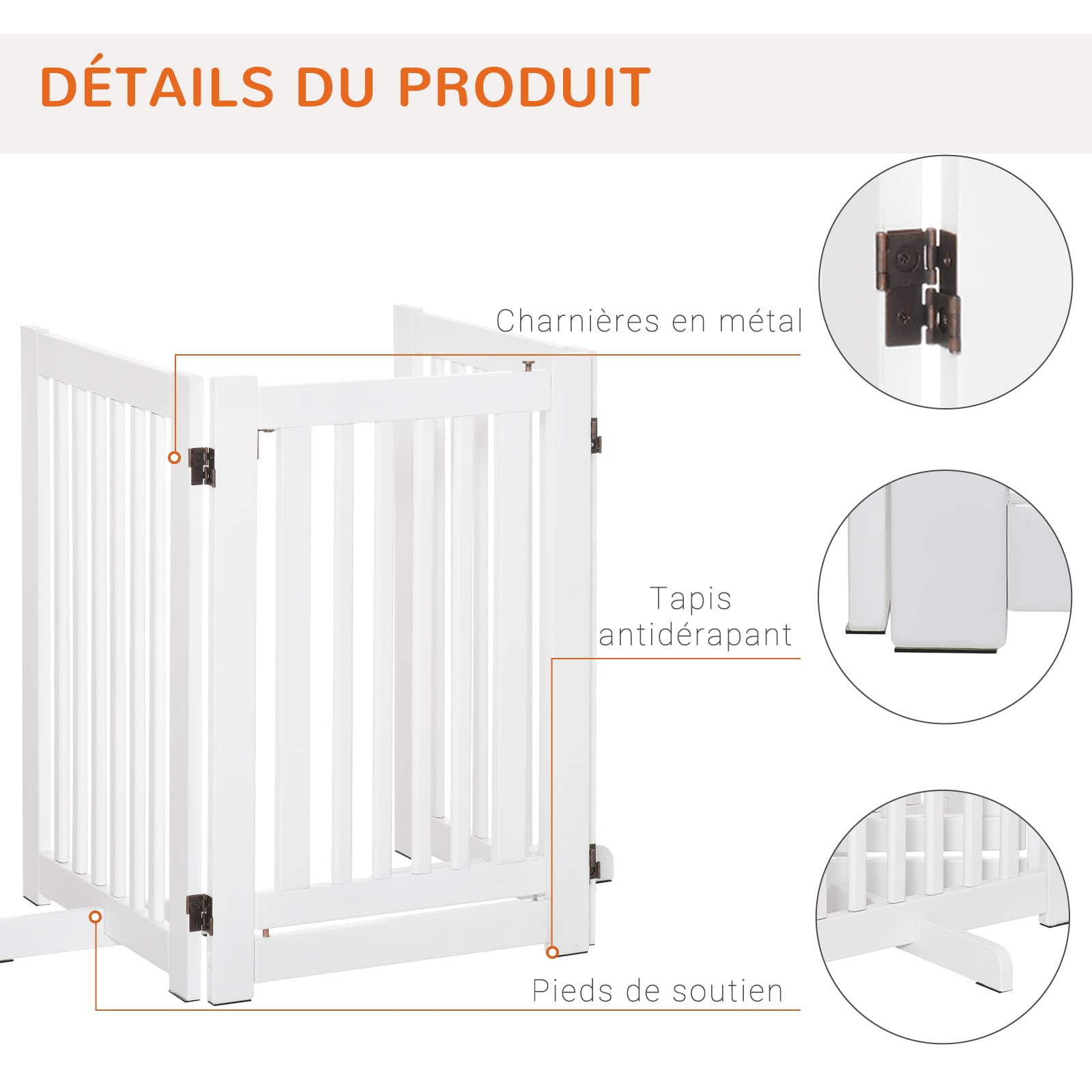 PawHut Barrière de sécurité animaux porte fermeture automatique système de double verrouillage sans perçage 3 extensions blanc | France