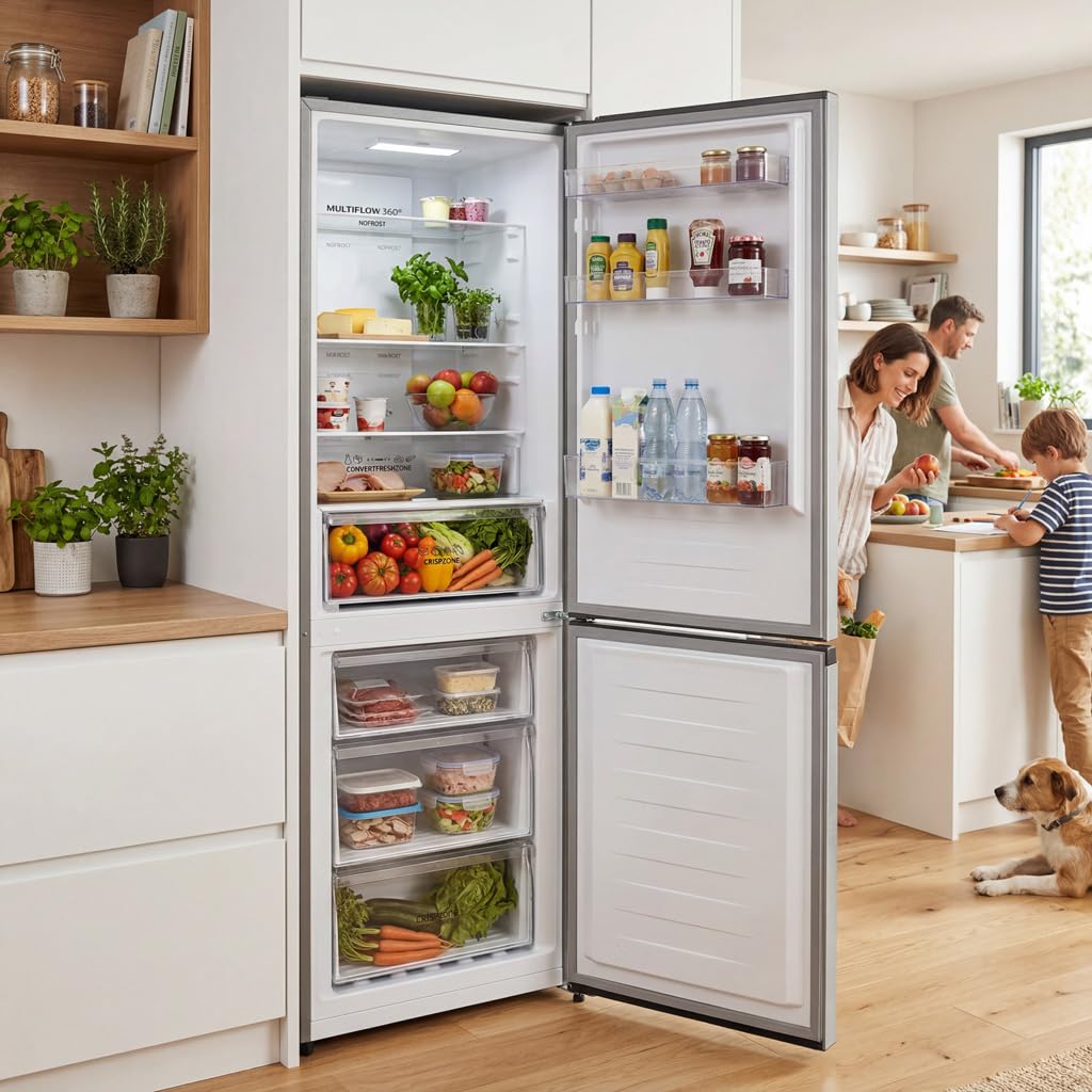 EDESA Frigorífico Combi EFC-1834 NF EX Total No Frost de 186 cm, 304 L, Control Electrónico, Display LED, Congelación Rápida, Puertas Reversibles, Clase E, Acero Inoxidable