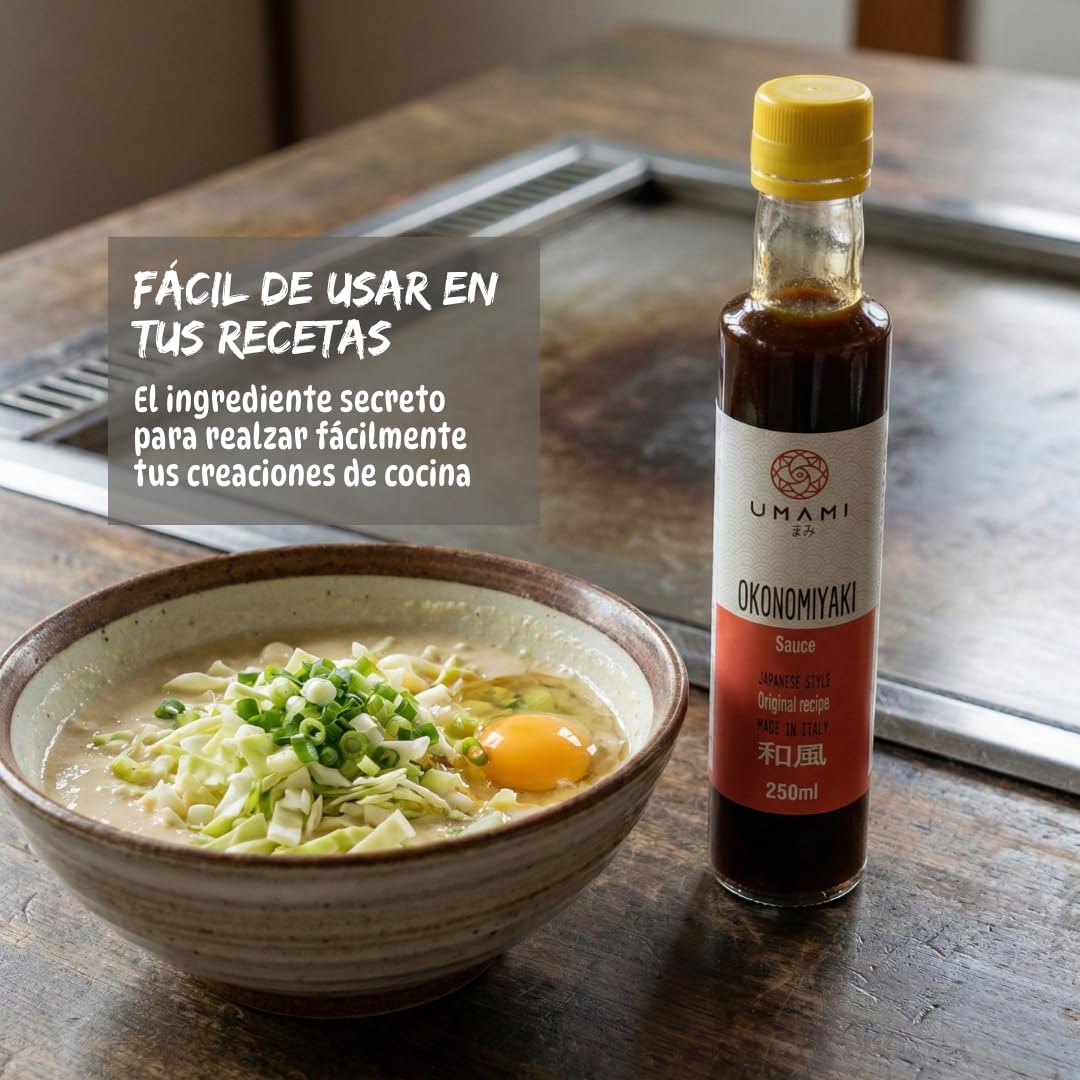 Umami Salsa Okonomiyaki Japonesa 250ml - Con Frutas y Verduras BIO - Para Okonomiyaki, Takoyaki y Street Food - Sin Conservantes ni OMG - Sabor Auténtico