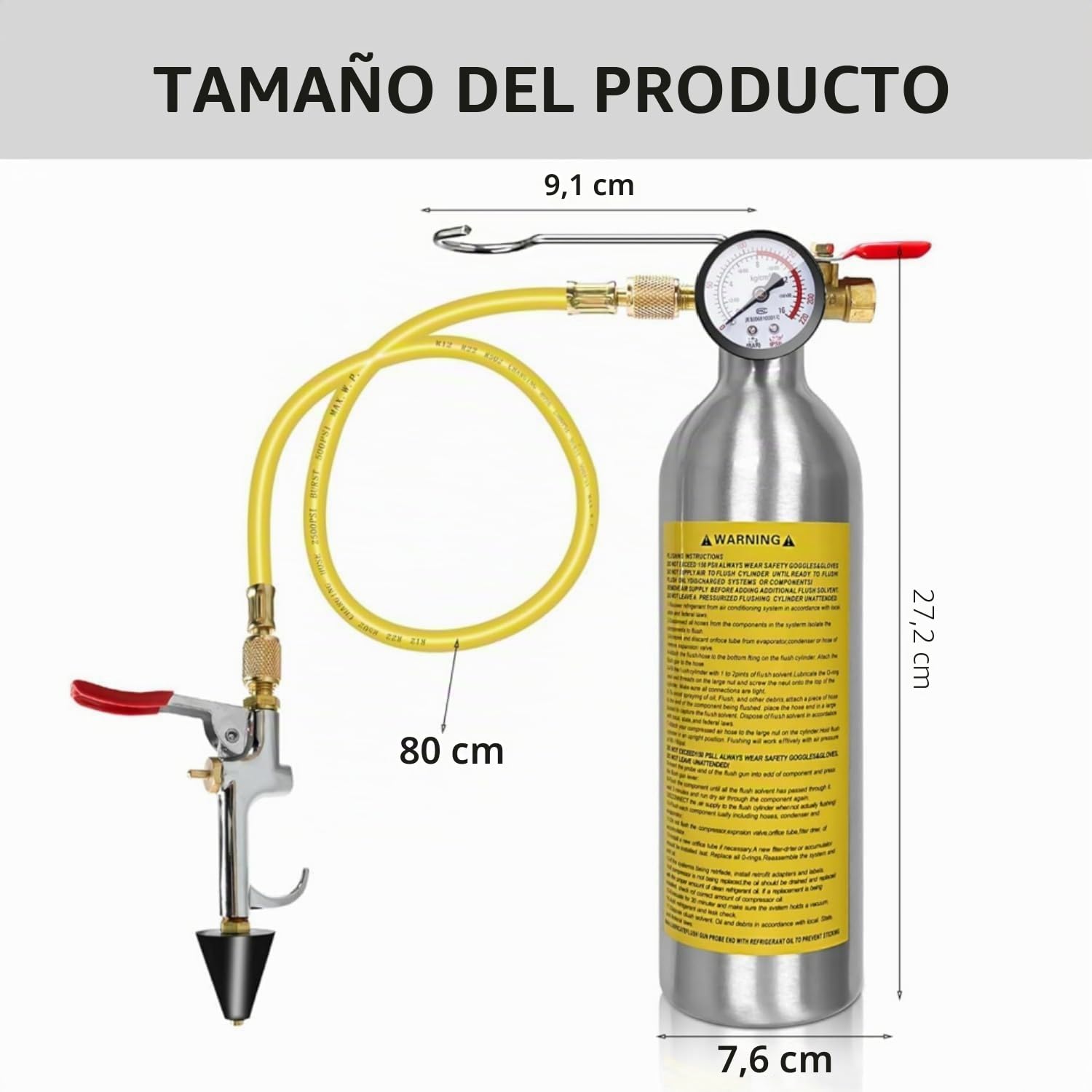 Herramienta de lavado de aire acondicionado para coche, bidón de limpieza de coche con boquilla pulverizadora, incluye manómetro de 220 psi, conexiones de aire y mangueras para limpieza de