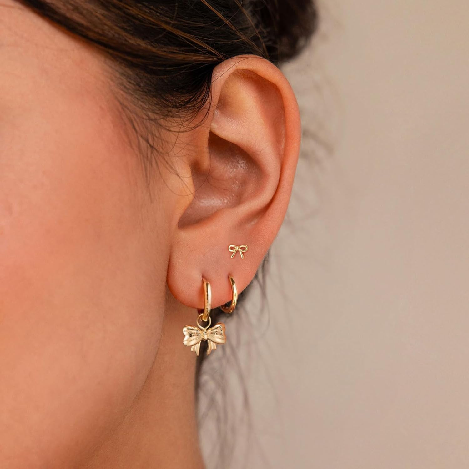 VRIUA 3 Pairs Gold Earrings Set - 14K Gold Plated Stacks Earring Bow Pearl Butterfly Heart Clover Star Moon Diamond Starburst Huggie Hoop Earrings for Women Trendy Jewelry - Image 5