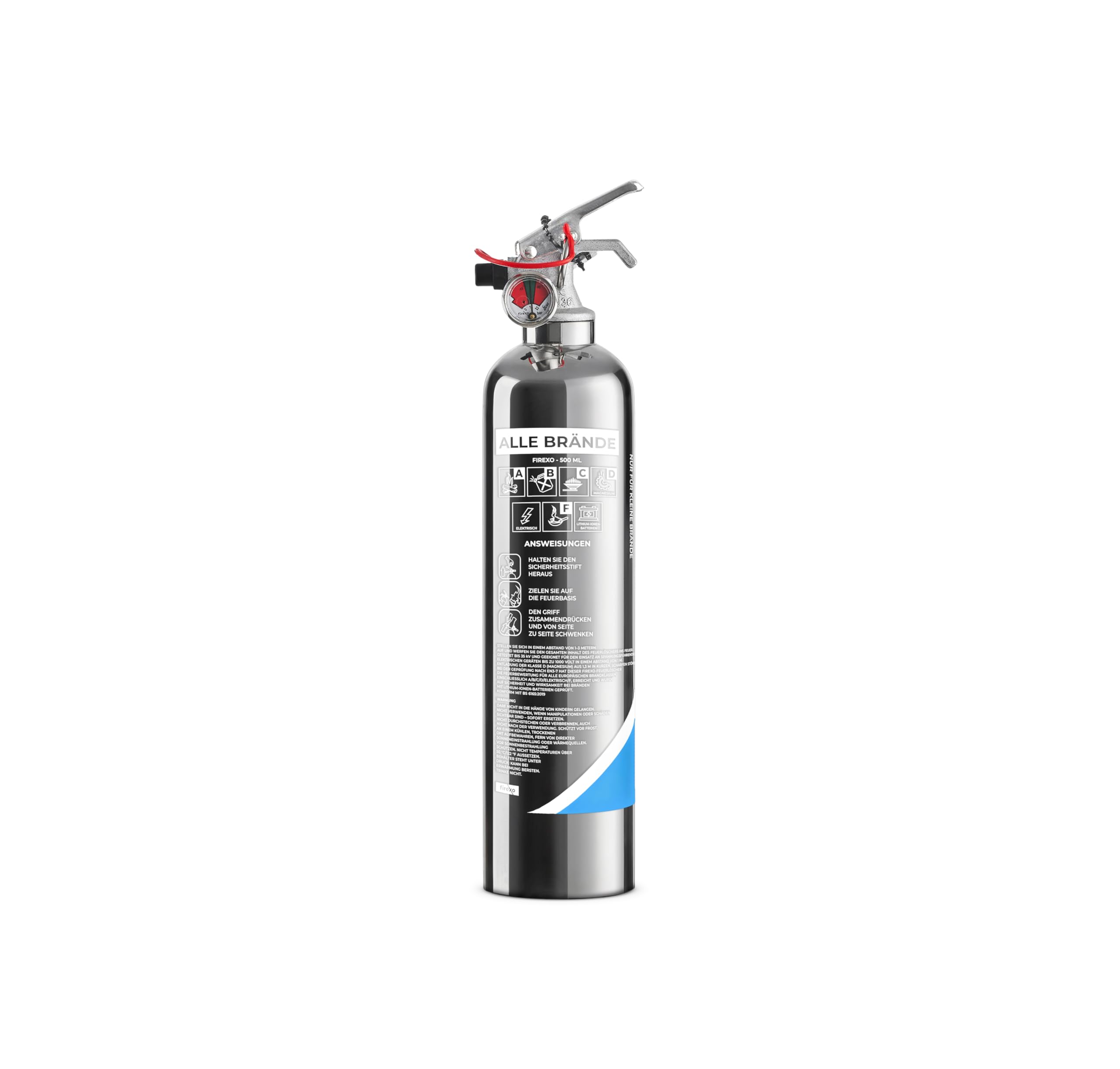 Firexo Feuerlöscher klein (500 ml) Alle Arten von Feuer – Mehrzweck-Feuerlöscher aus Edelstahl für Haushalt, Küche, Grill, Auto. Fahrzeughalterung im Lieferumfang enthalten