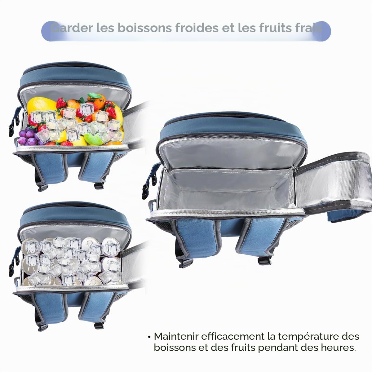 Sunflora Sac à Dos Pique Nique 4 Personnes Deluxe avec Poche Sac Pique-Nique Isotherme Panier Pique Nique avec Vaisselle et Couverture pour Camping Familial pelouse(Bleu et rayé)
