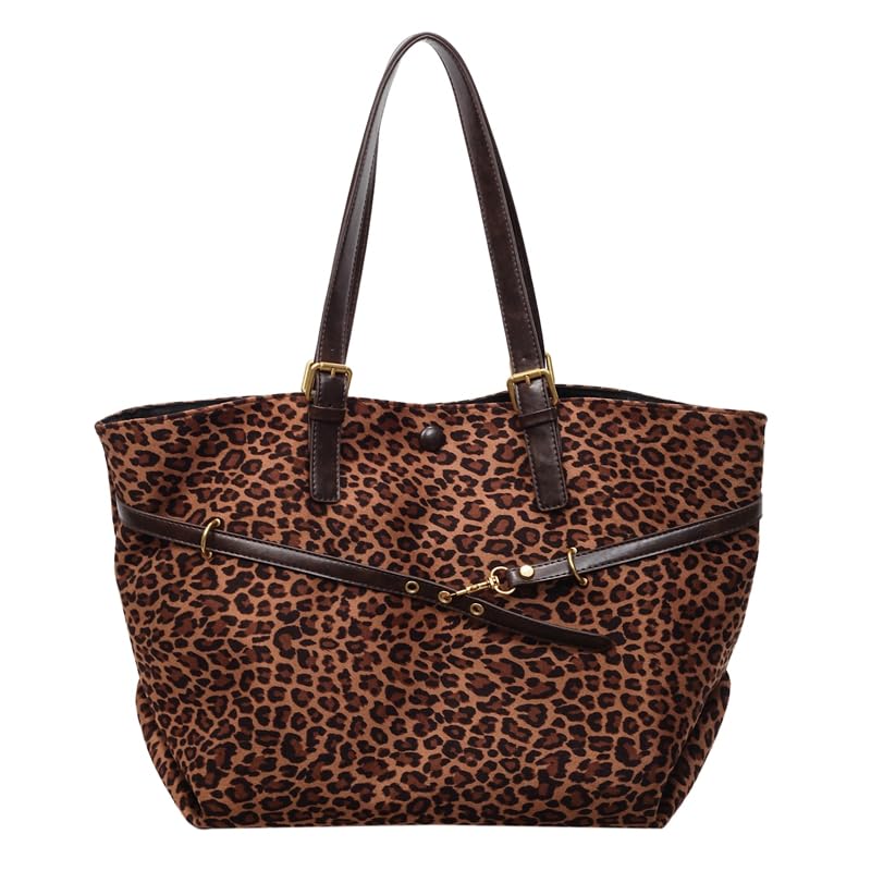Leopard Tote Bag for Women, Y2K Faux Suede Handbag, Cheetah Print Shoulder Bag for Fall and Winter