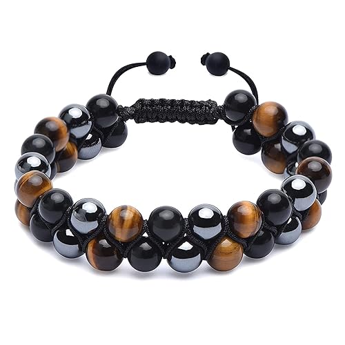 Triple Protection Bracelet - Hematite - Black Obsidian Stone - Tiger's Eye Healing Bracelet-For Protection - Bring Luck And Prosperity (Tiger eye,
