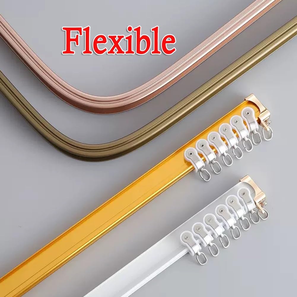 Riel divisor de habitación curvado flexible de 7 pies con rodillos silenciosos, barra flexible gris para una inserción suave y fácil