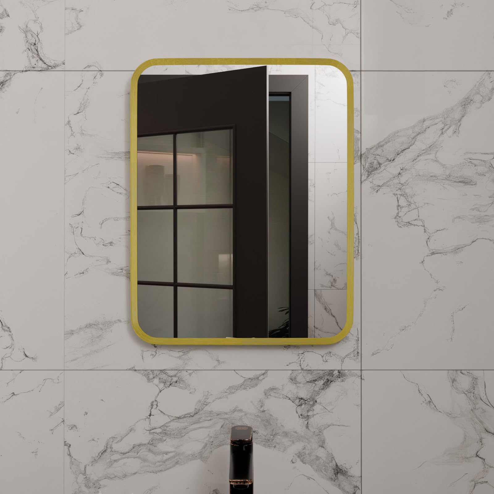 Harper & Harlow Antila Wall Mounted Bathroom Vanity Mirror, 390x500mm, Rectangular with Rounded Edge Corners, Stylish Brushed Brass Frame, Landscape or Portrait, for Bathroom Bedroom Living Room