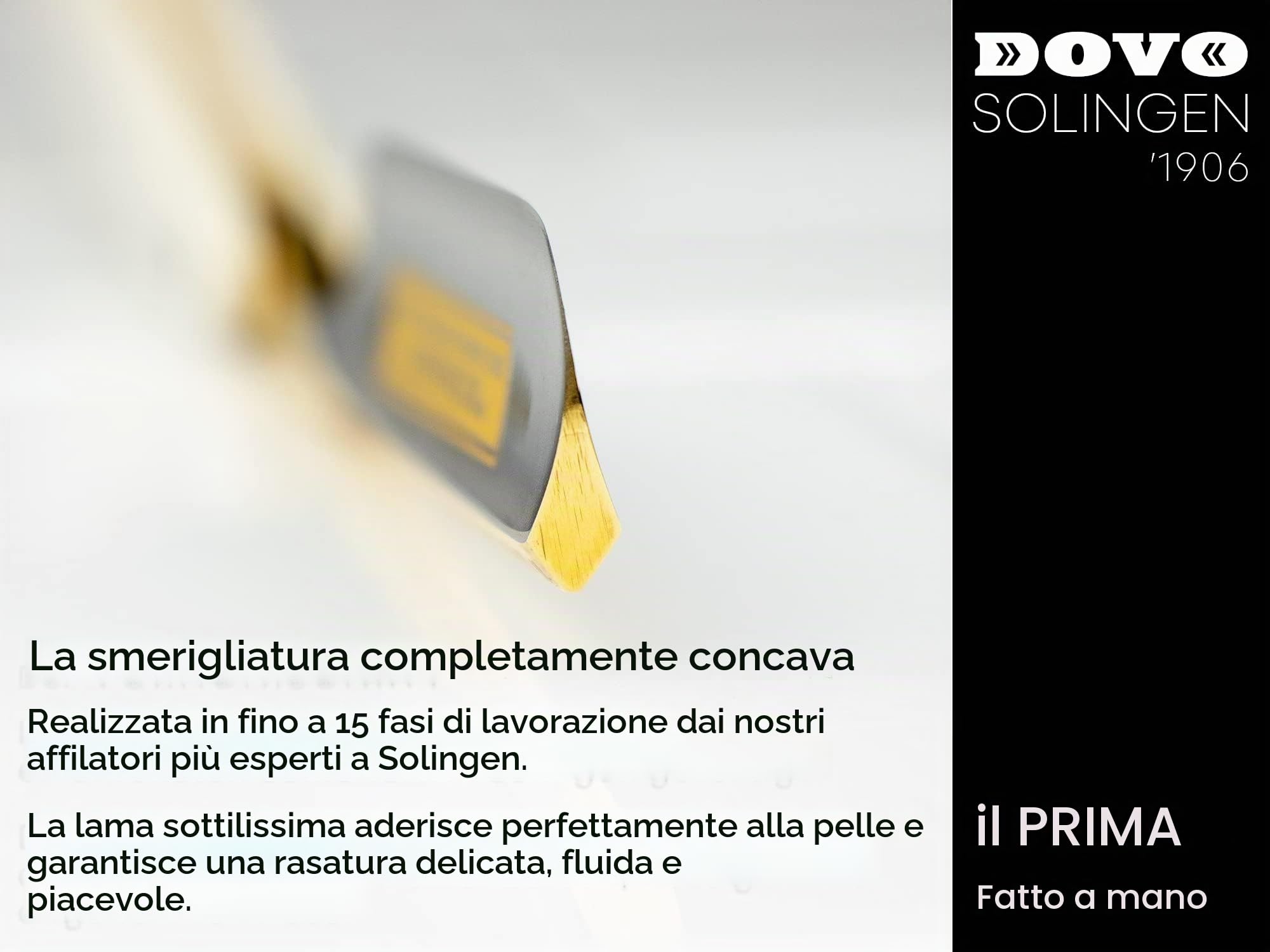 DOVO Rasoio a mano libera Prima Silver Steel - Rasoio dritto in acciaio al carbonio - 5/8 di pollice - testa rotonda - molatura completa - DOVO Solingen Rasoio barbiere