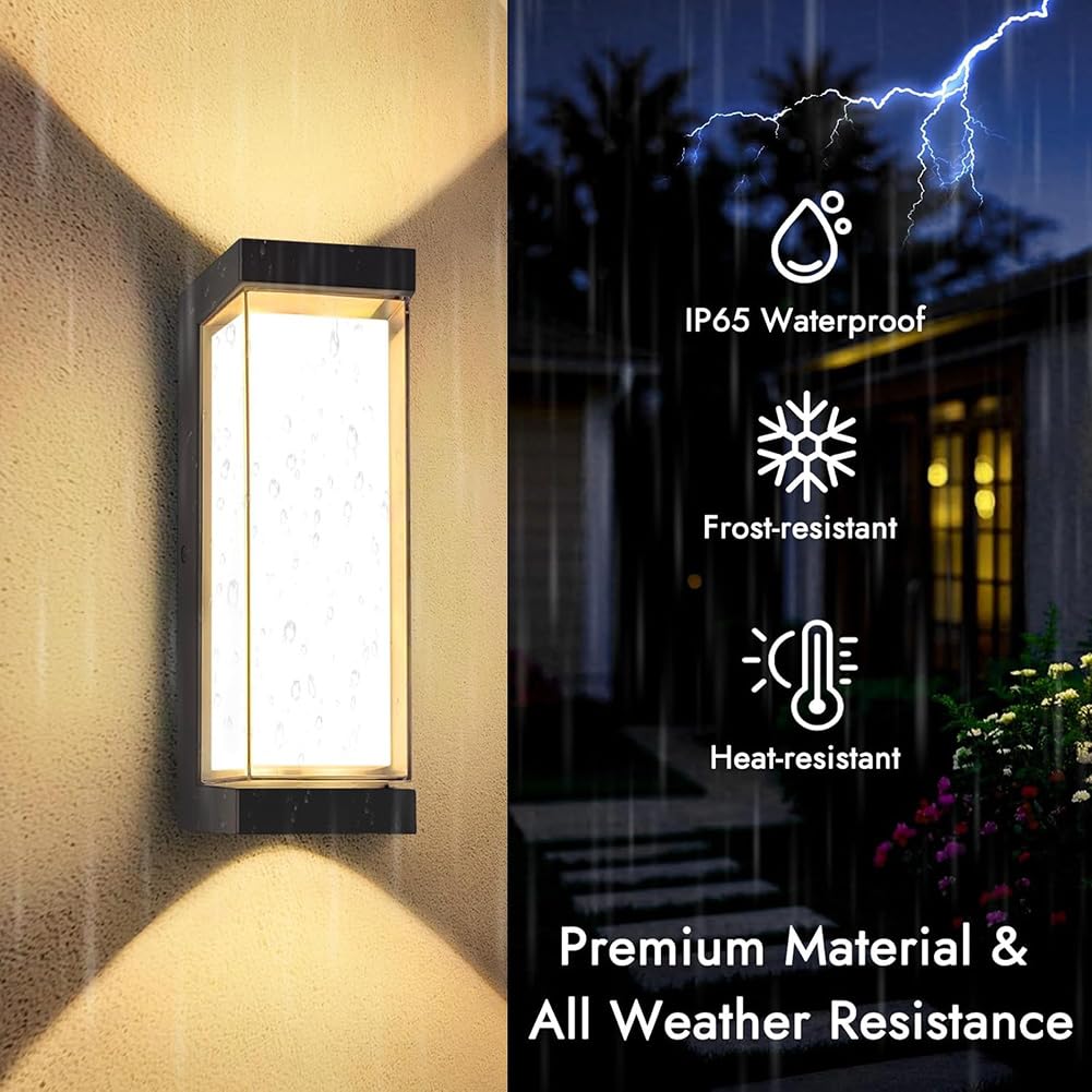 Applique murale d'extérieur à LED – IP65 étanche – Lumière moderne en aluminium pour intérieur et extérieur – Design carré blanc chaud 3000 K – Lanterne de patio noire