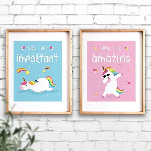 Miniatura 3 de IIILUYOT Juego de póster inspirador de unicornio, paquete de 4 (8 x 10 pulgadas), decoración de habitación de niñas, arte de pared para dormitorio