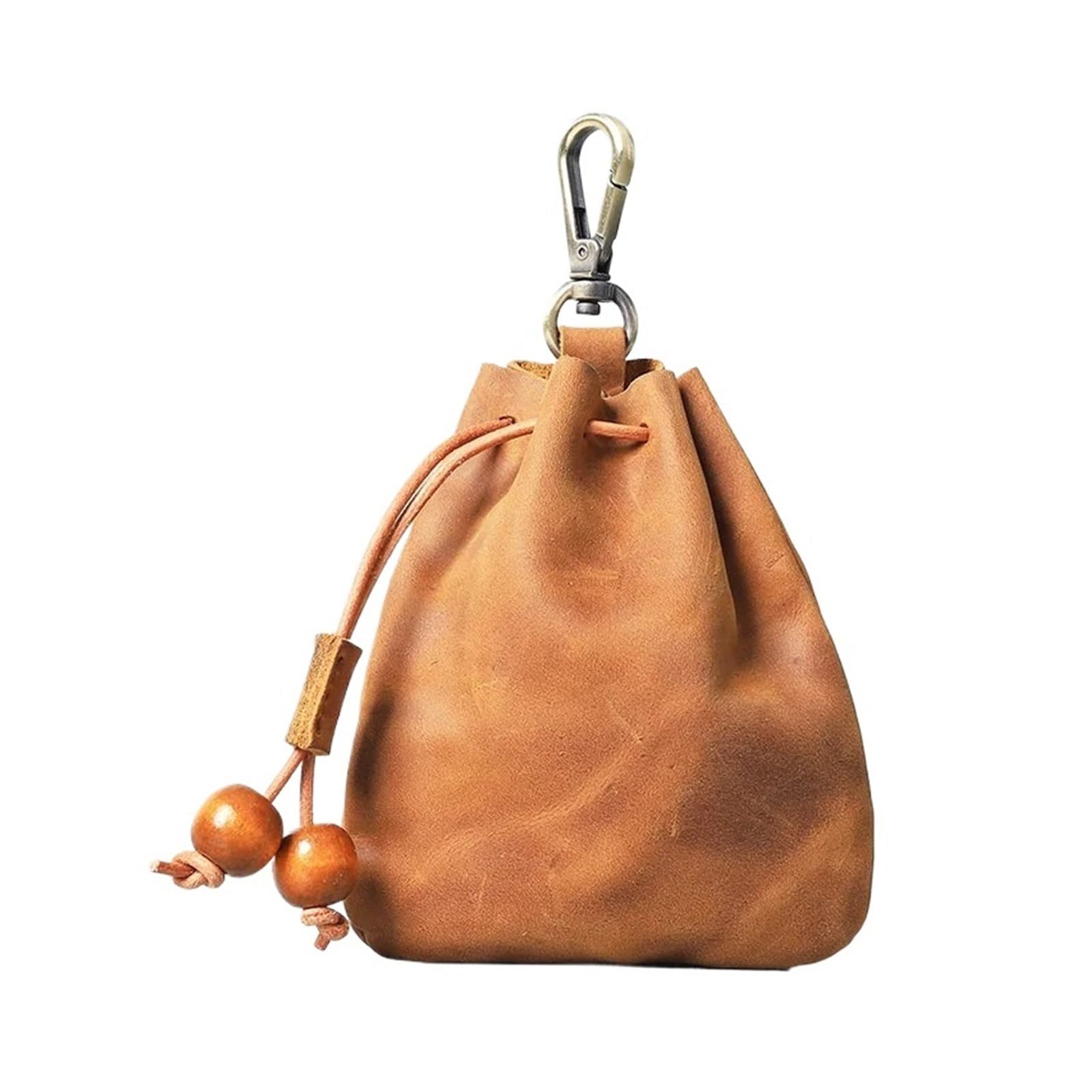 AYWTIUN Leather Drawstring Pouch Handmade Leather Drawstring Coin Purse Mini Portable Soft Key Wallet for Ladies