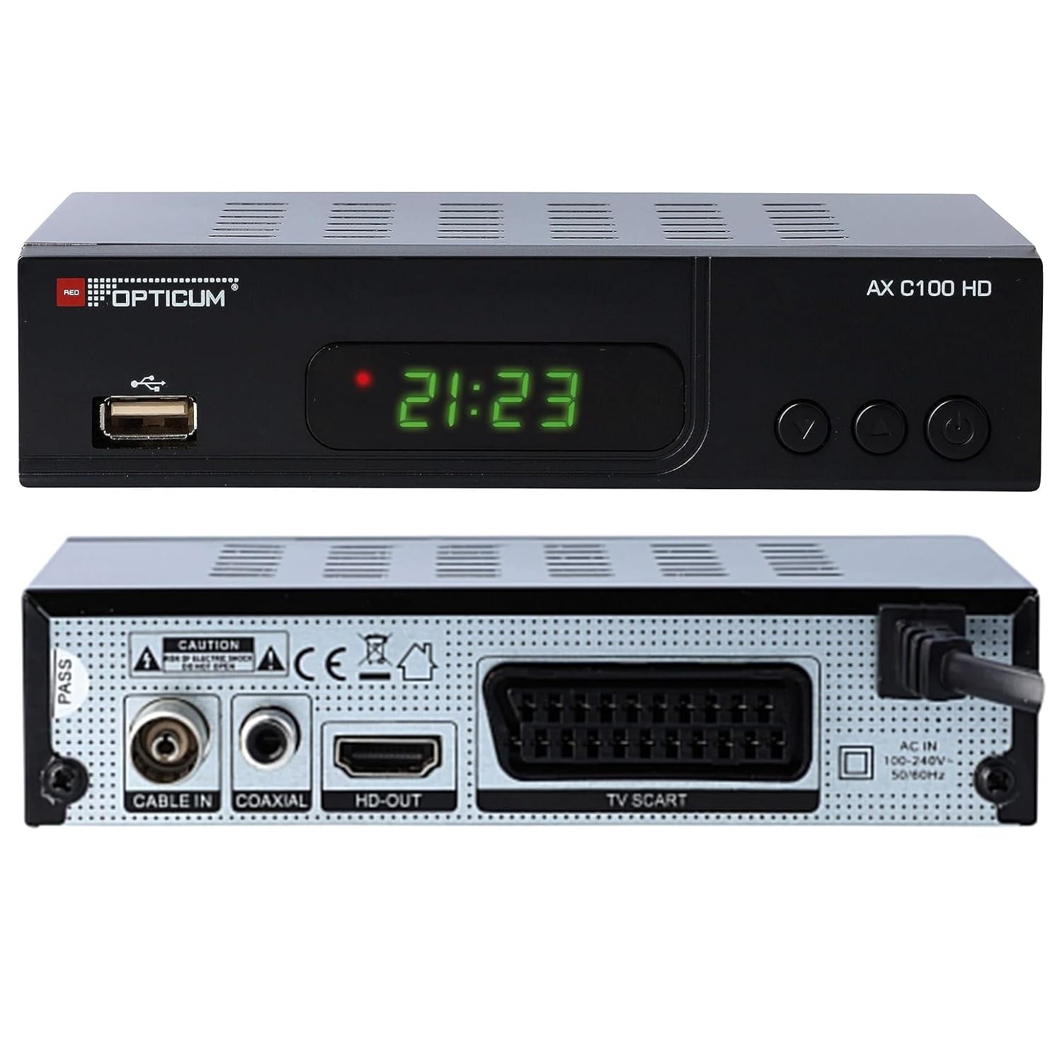 Ricevitore via cavo RED OPTICUM AX C100 HD con funzione di registrazione PVR I digitale Ricevitore via cavo HD - EPG - HDMI - USB - SCART - Ricevitore audio coassiale I per TV via cavo, nero