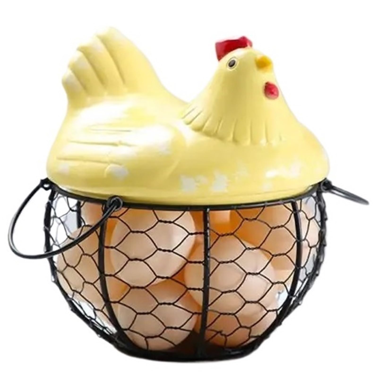 Yonmledo Yellow Chicken Egg Holder Egg Holder Iron Chicken Shape Ceramic Hen Ornament Fruit Storage Basket(Yellow)