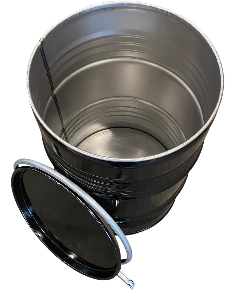 Metallfass 210 Liter Blechfass Fass Ölfass Tonne mit Spannring und Deckel Schwarz NEU