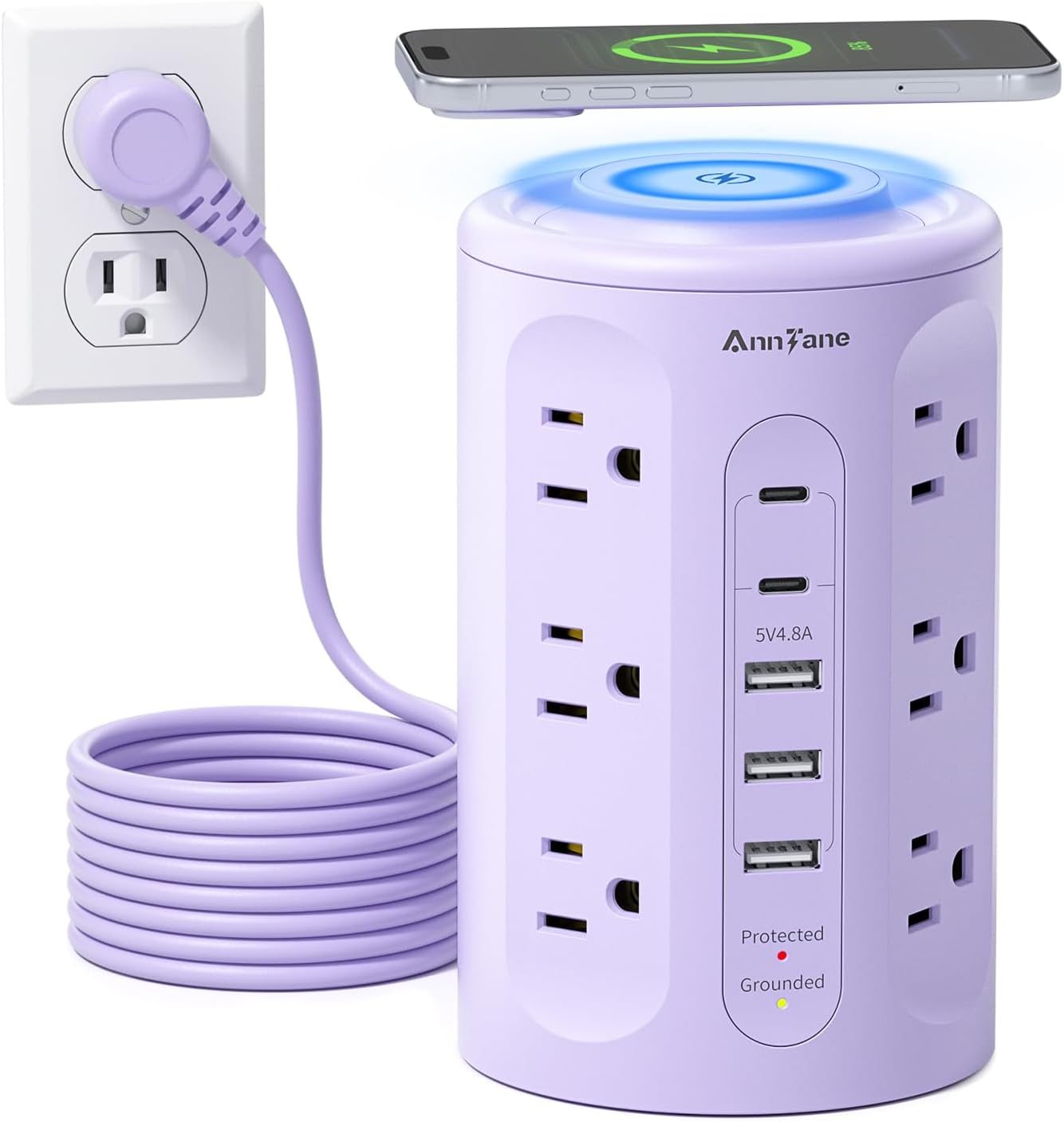 Power Strip Tower with USB Ports, 6.5 FT Extension Cord with Multiple Outlets (12AC+3A+2C) for Home Office Desk College Dorm Room Supplies