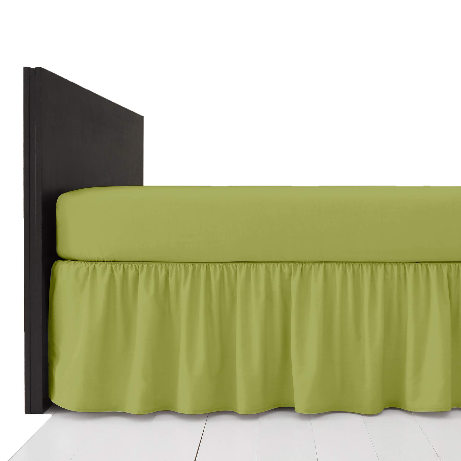 Amigozone Lime Plain Pollycotton Frilled Bed Base Valance Sheet (, King)