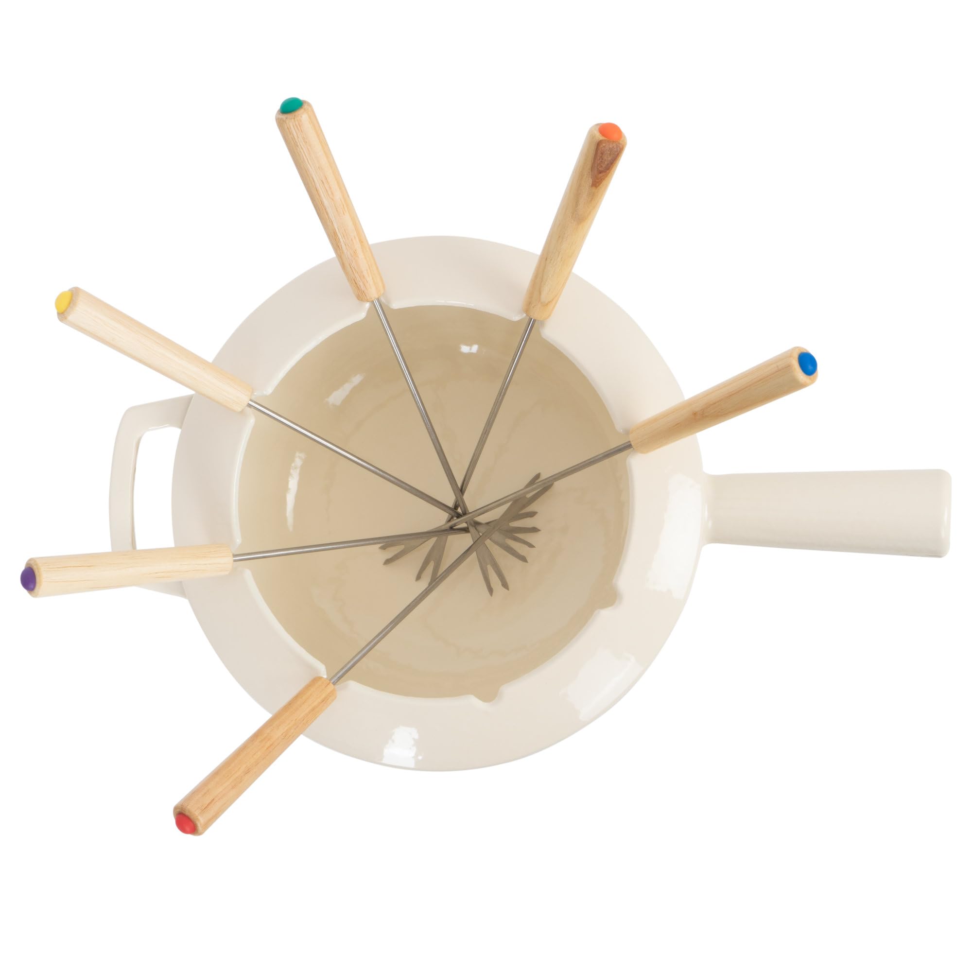 Mahlzeit Gusseisen Fondue Set für 6 Personen | 2 Liter | Fondueset 13 teilig mit Brenner und Gabeln | Fondue-Set, Käsefondue Set, Fleischfondue Set, Schokofondue Set (Creme emailliert)