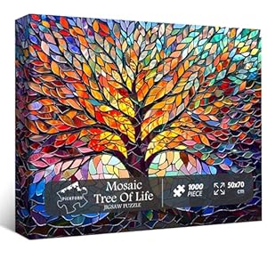 PICKFORU Stained Glass Puzzle Tree of Life Puzzles for Adults 1000 Pieces, Impossible Hard Difficult Challenging Puzzles for Adults, Colorful Mosaic Tree of Life Jigsaw Puzzle 1000 Pieces
