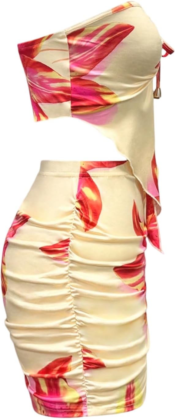 Floerns Women's 2 Piece Sets Floral Strapless Bandeau Tube Crop Tops Sexy Ruched Mini Skirt Beach Vacation Summer Outfits - Image 4