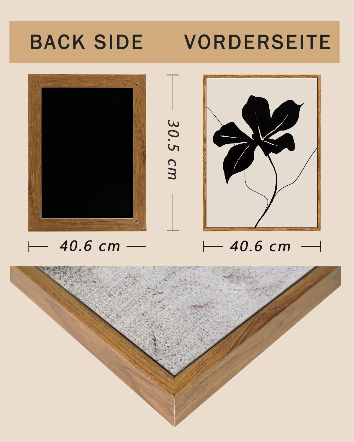ARPEOTCY Framed Canvas Wall Art Prints, Vintage Black Abstract Minimalist Flower Art Home Shelf Decor Aesthetic, Rustic Mid Century Oil Paintings for Bedroom Bathroom Decor, 30x40cm — view 4