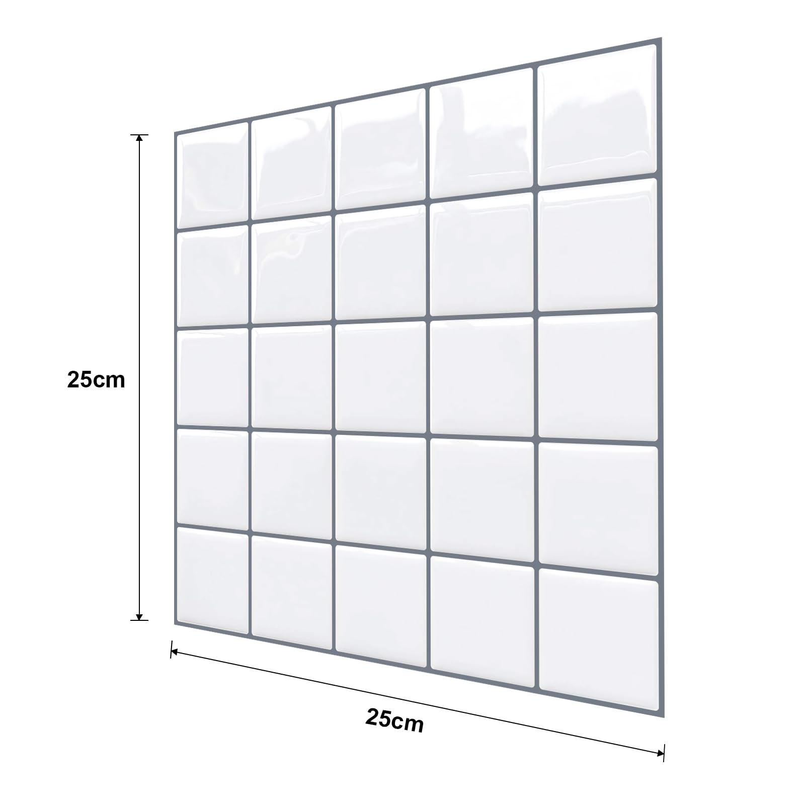 Paquete de 10 pegatinas de vinilo for azulejos de pared, multicolor, 25 x 25 cm(White and Grey)