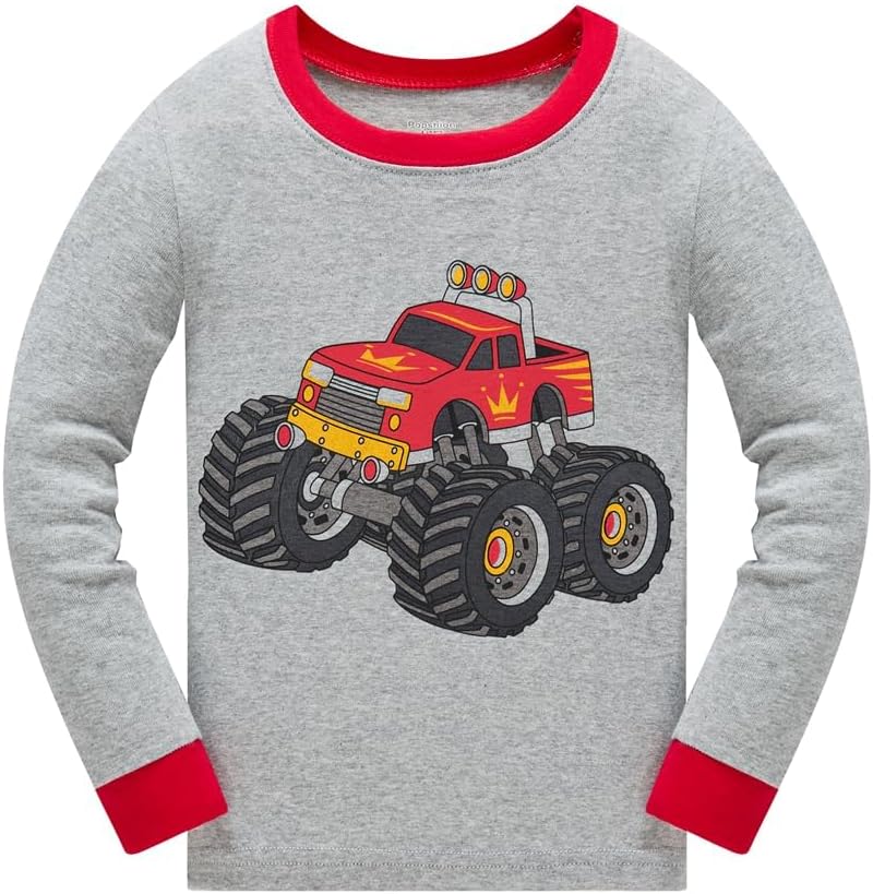 Popshion Little Boys Pajamas for Toddler Clothes Set Train Sleepwear Long Sleeve 100% Cotton 2 Piece Kids Pjs Size 1-10 Years