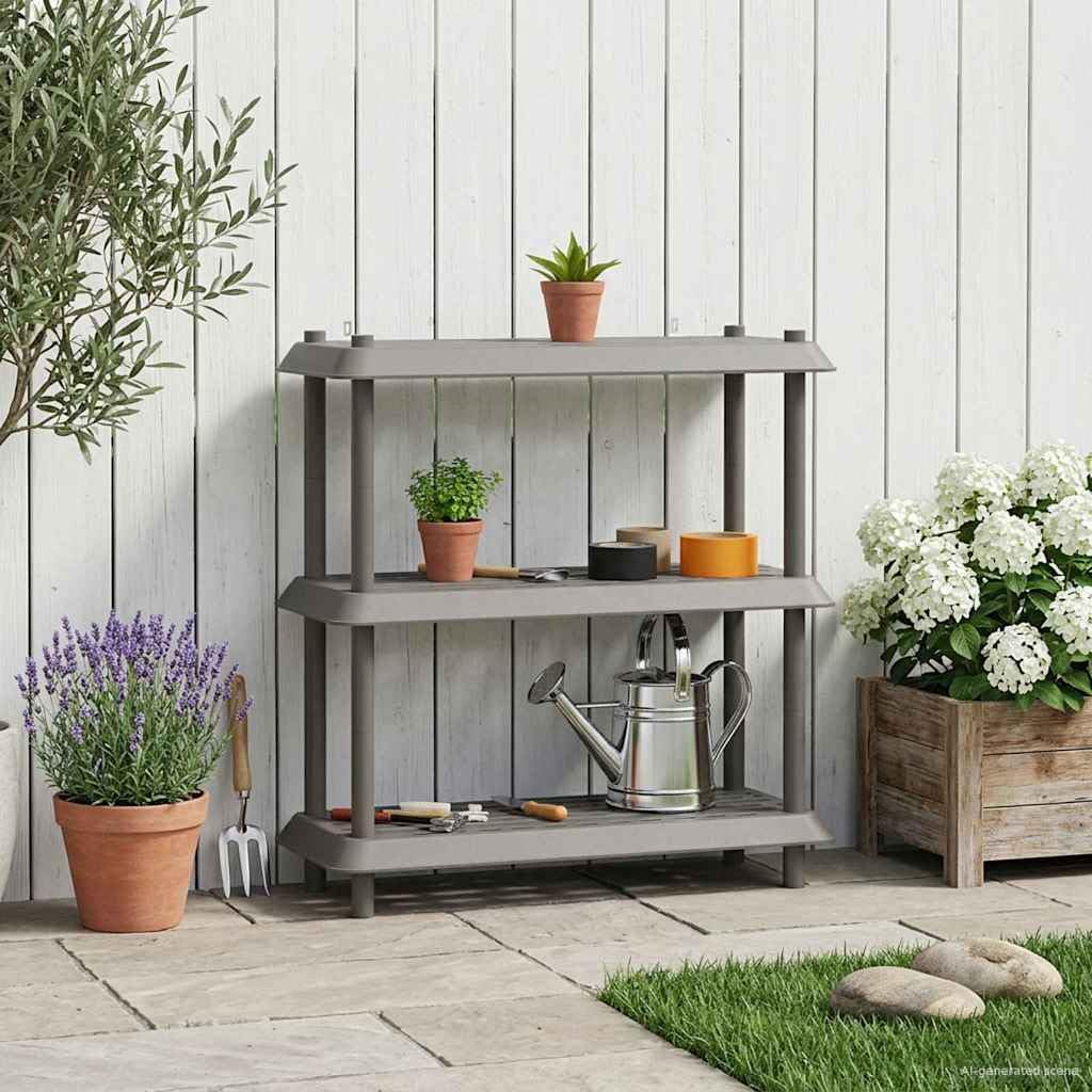 Standregal Kunststoff 3 Ebenen 100x40x96 cm Allzweckregal Hellgrau - Robustes Lagerregal und Gartenregal für Garage Balkon Terrasse Keller und Wohnbereich Belastbar bis 90 kg