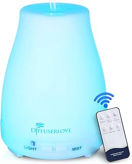 Diffuserlove 200ml Essential Oil Diffuser with Remote Control, 7 Color Lights, Ultrasonic Humidifier, BPA-Free Auto Shut-Off for Bedroom & Office