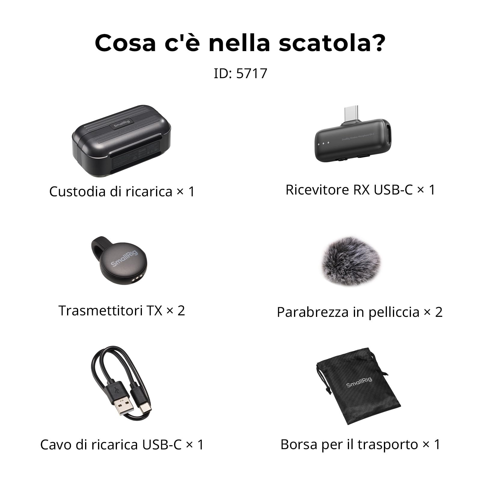 SMALLRIG Microfono Wireless S70-C2 con Adattatore USB-C per Telefoni/ Tablet, Microfono Invisibile e Leggero per il Vogging, Registrazione di Alta Qualità a 48 kHz/24 bit, Riduzione del Rumore - 5717